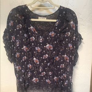 Ulla Johnson blue ruffle floral blouse